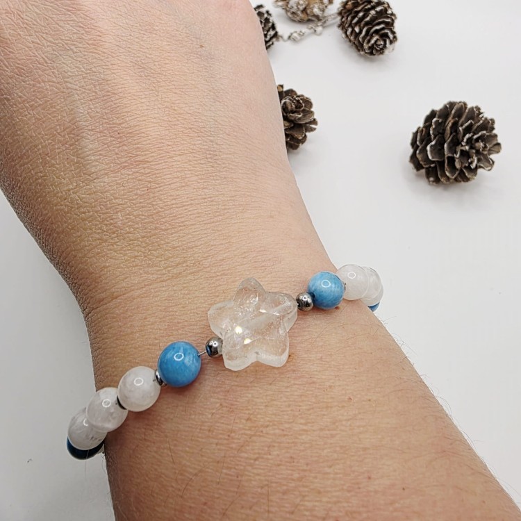 Bransoletka z gwiazdką - kryształ górski, kamień księżycowy, apatyt, hematyt