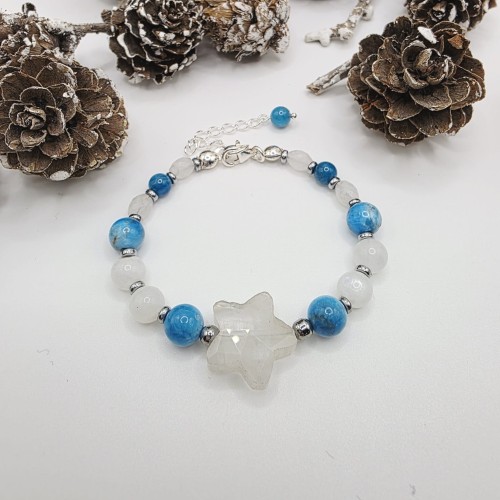 Bransoletka z gwiazdką - kryształ górski, kamień księżycowy, apatyt, hematyt