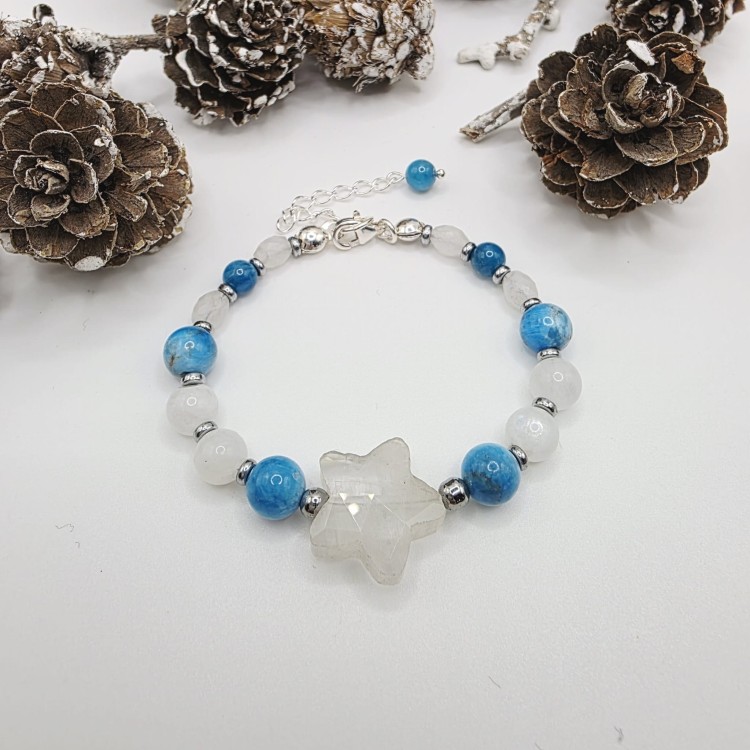 Bransoletka z gwiazdką - kryształ górski, kamień księżycowy, apatyt, hematyt